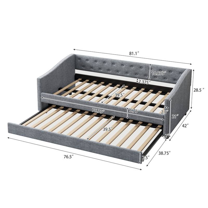 Cozy Grey Twin Daybed with Trundle and Tufted Charm