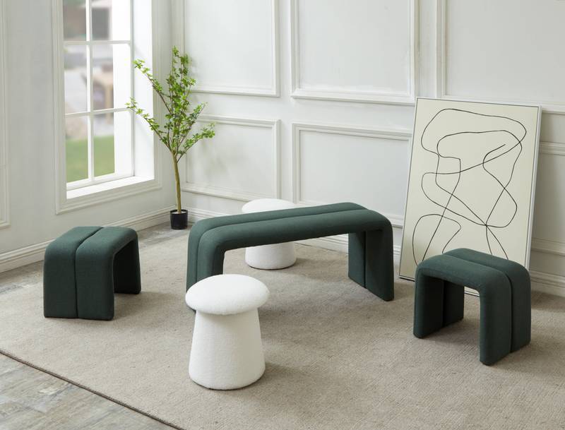 Chic U-Shaped Ottoman Set in Deep Green and White