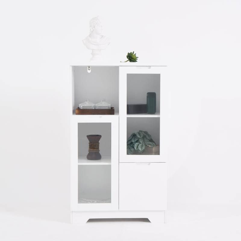 Chic White Glass Door Cabinet