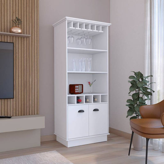 Chic White Bar Cabinet with Wine Rack & Storage Shelves