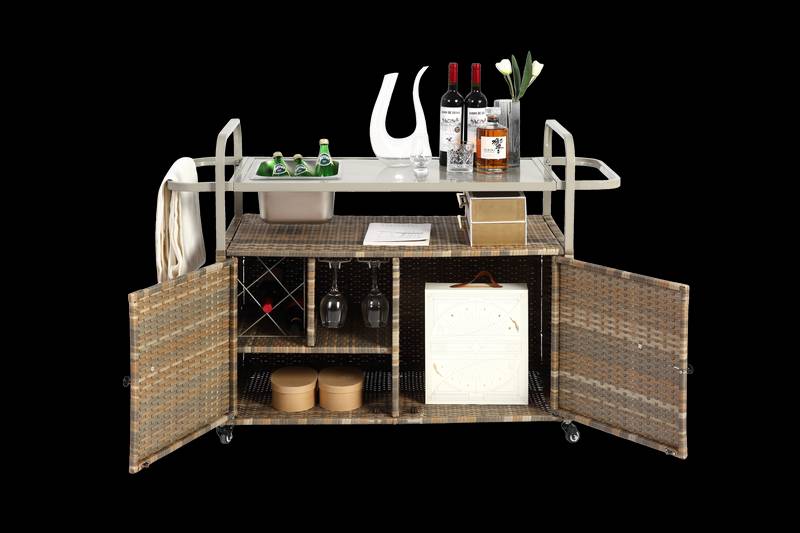 Chic Patio Bar Cart with Ice Bucket and Wheels
