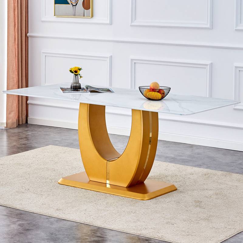 Elegant Marble-Style Dining & Desk Table with Gold Legs