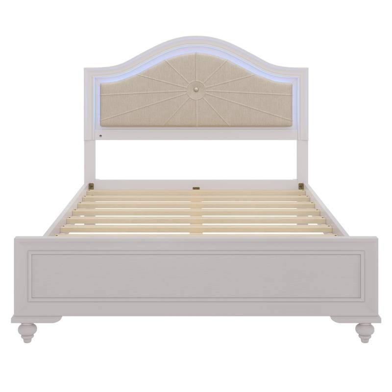 Cozy Cream Grey Queen Bedroom Set with LED Headboard & Nightstands