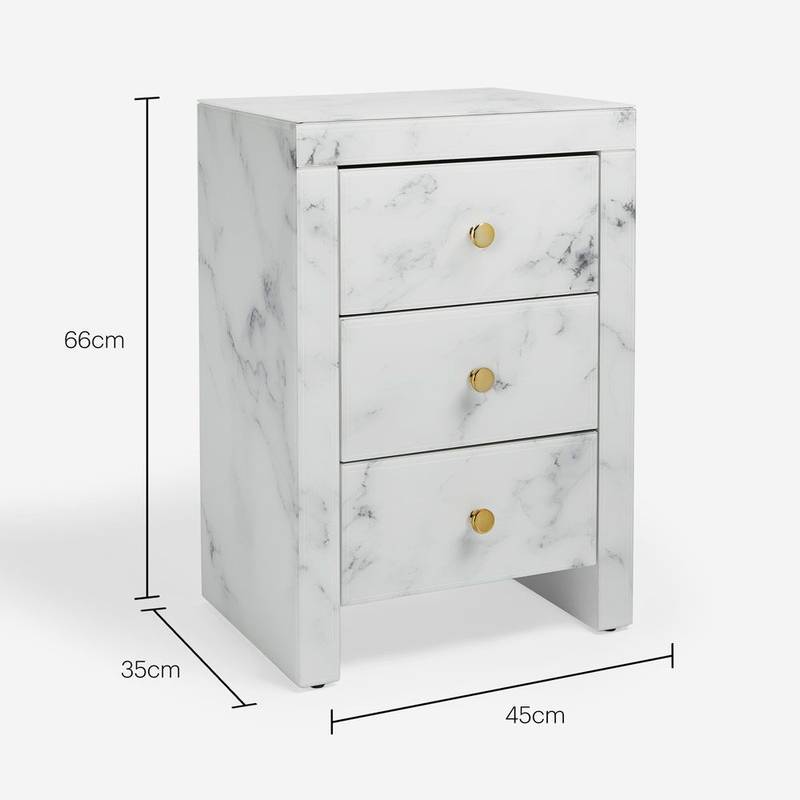 Chic Marble Nightstand with Three Drawers