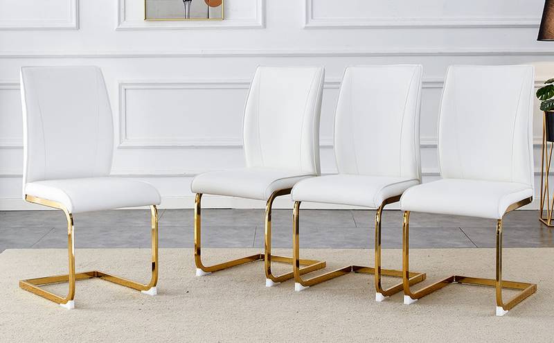 Elegant Arch Dining Chairs - Set of 4 White with Gold Legs