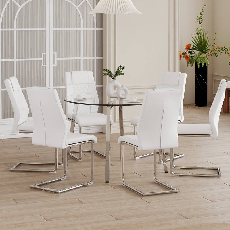Sleek Glass Dining Set with Stylish Leather Chairs