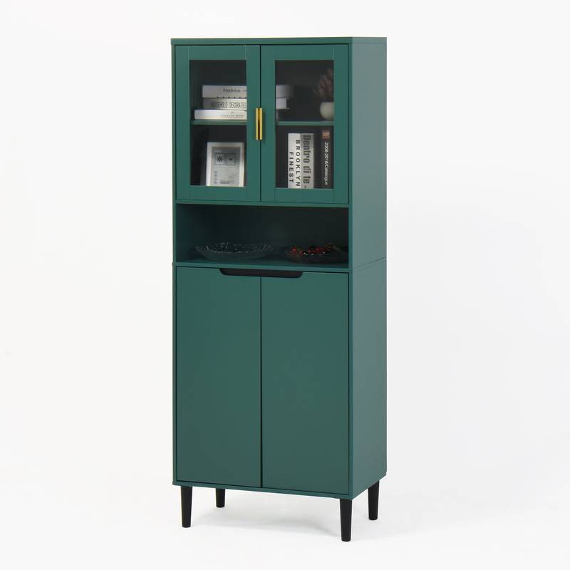 Stylish Green Glass Door Bookcase - Versatile Storage for Any Room