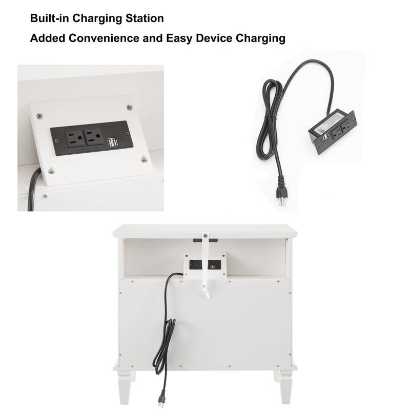 Charming Farmhouse Nightstand with Charging Station and Drawers