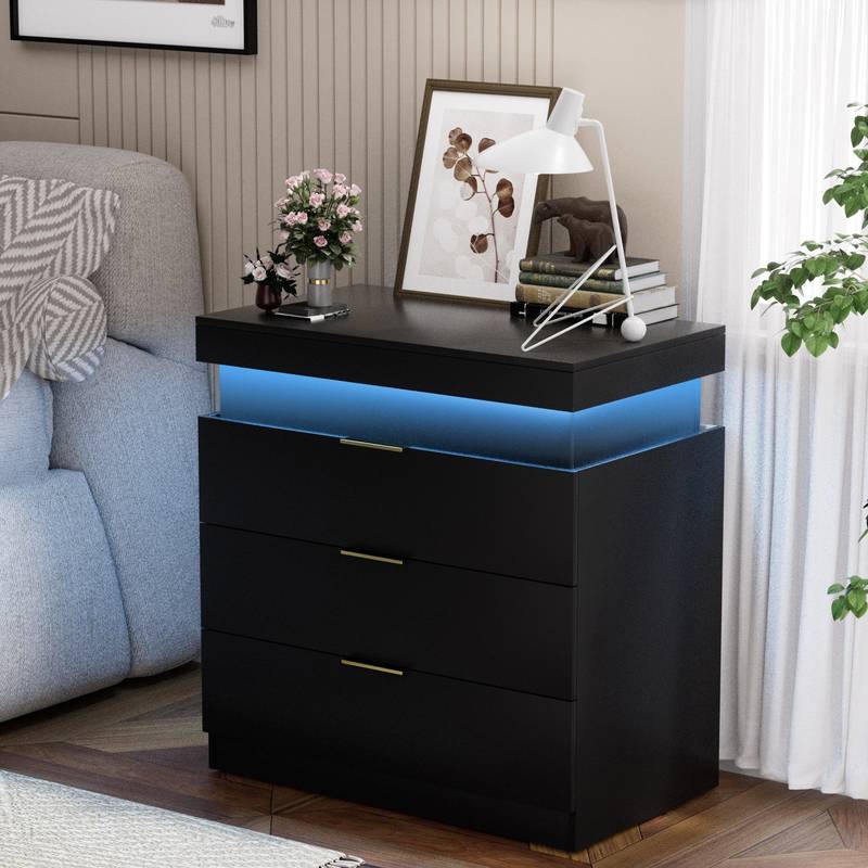 Sleek Nightstand with Charging Hub & LED Glow