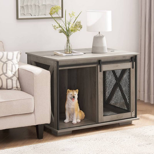 Rustic Dog Crate Table with Barn Door