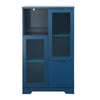 Navy Blue Glass-Front Cabinet with Open Storage