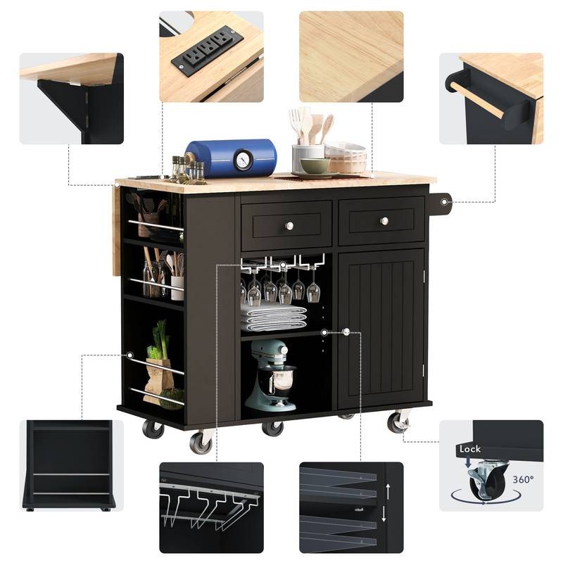 Versatile Kitchen Island with Power Outlet & Wheels