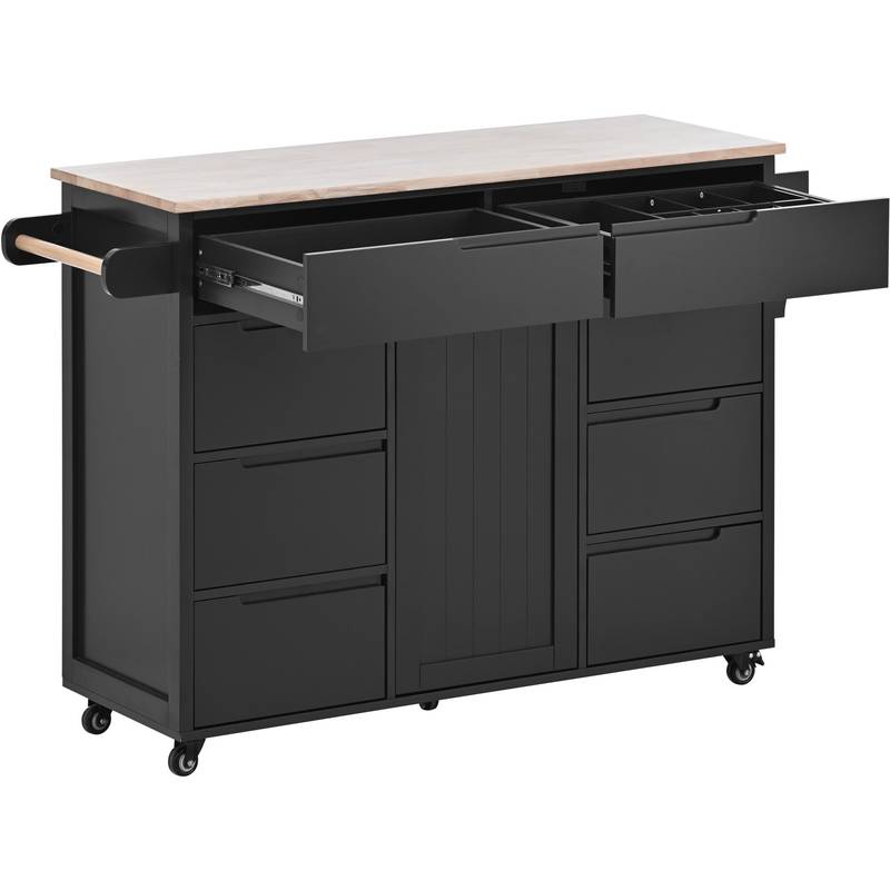Versatile Kitchen Cart with Rubber Wood Top and Smart Storage