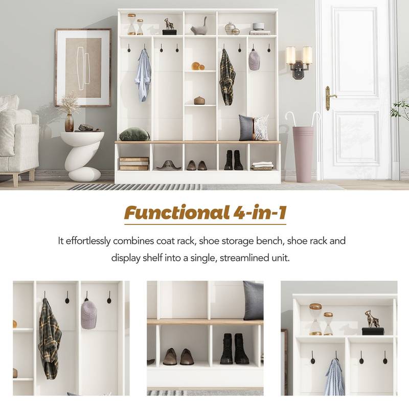 Chic Entryway Hall Tree with Storage Bench & Coat Rack