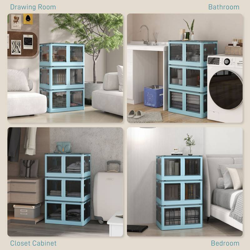 Blue Stackable Storage Bins with Wheels