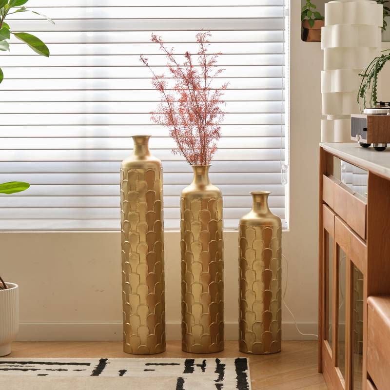 Charming White Metal Vase Trio