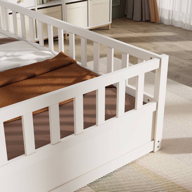 Cozy Twin Montessori Floor Bed with Safety Barrier