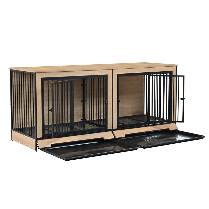Stylish Double Dog Crate with Tray