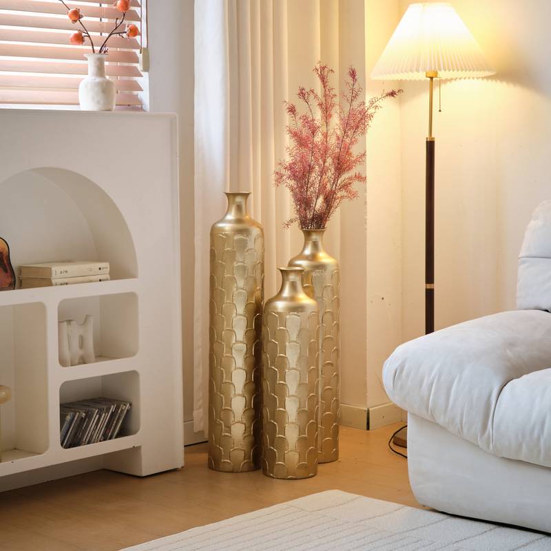 Charming White Metal Vase Trio