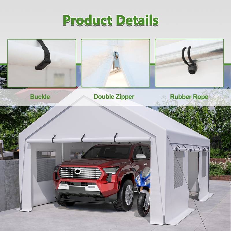 All-Weather Steel Carport Canopy with Removable Walls
