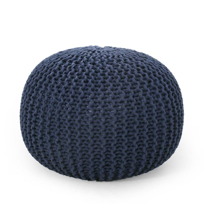 Navy Knitted Cotton Pouf