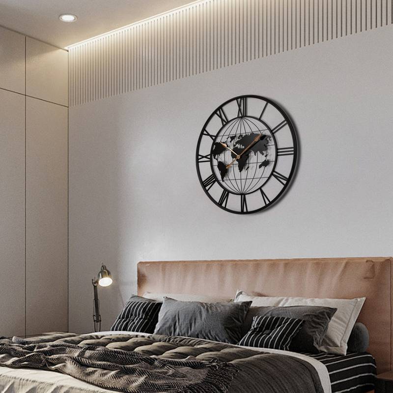 Sleek World Map Wall Clock with Gold Accents