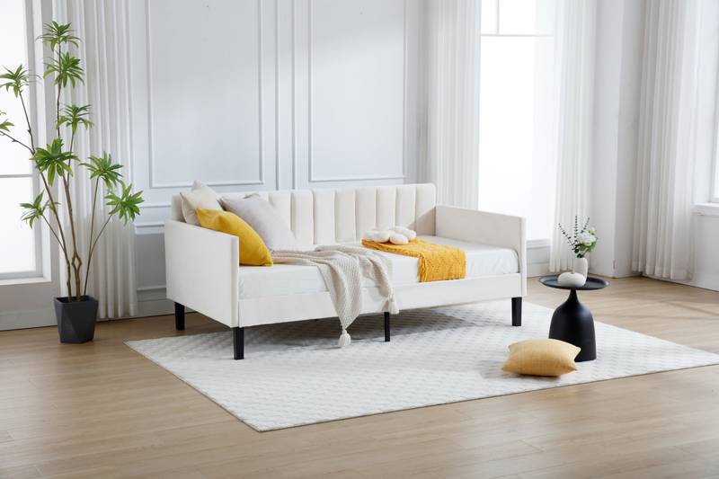 Elegant Velvet Twin Daybed with Tufted Backrest