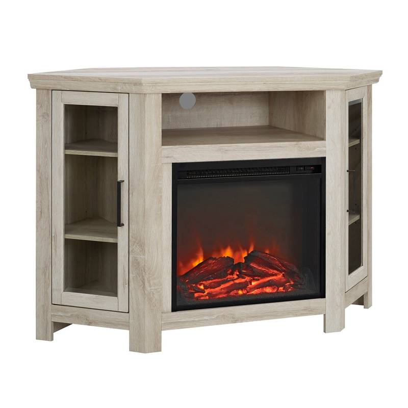 Cozy White Oak TV Stand with Classic Glass Doors