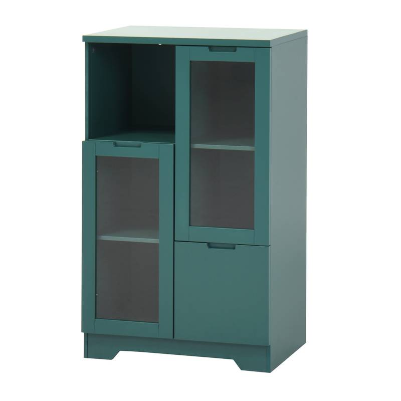 Chic Green Cabinet with Glass Doors and Open Storage