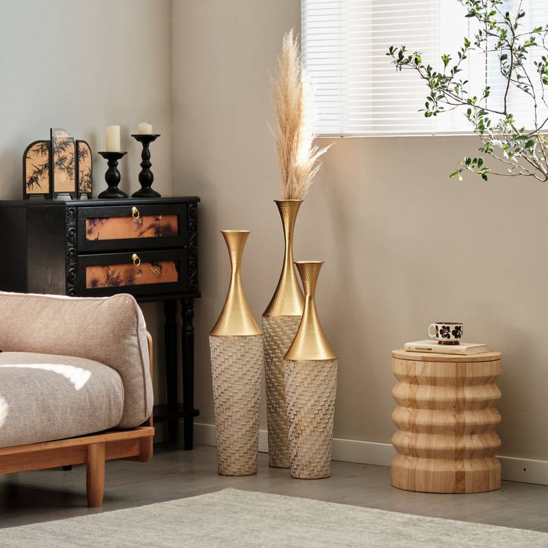 Chic Woven Metal Vase Trio