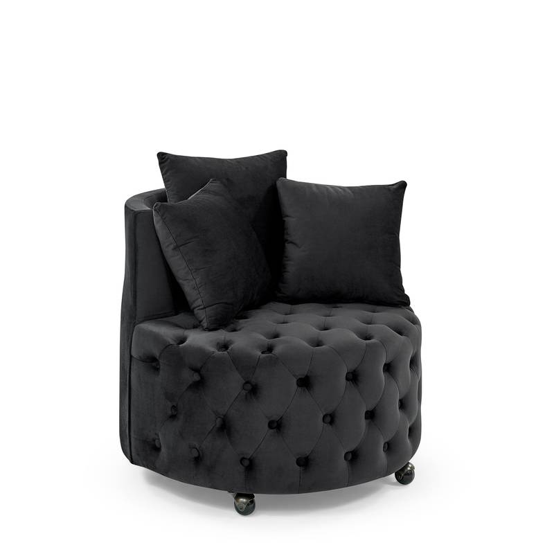 Cozy Velvet Swivel Chair with Tufted Design and Plush Pillows