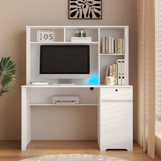 Stylish Study Desk with Hutch and Charging Ports