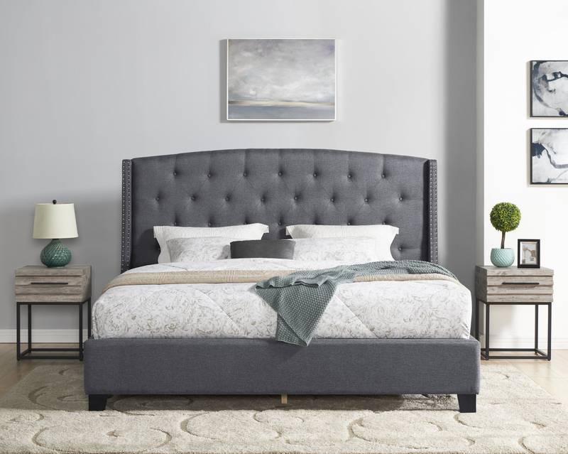 Belize Dream Bedroom Set: Chic Tufted Bed & Gray Nightstands