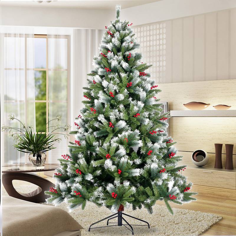 Cozy Flocked Pine Christmas Tree with Berries and Cones
