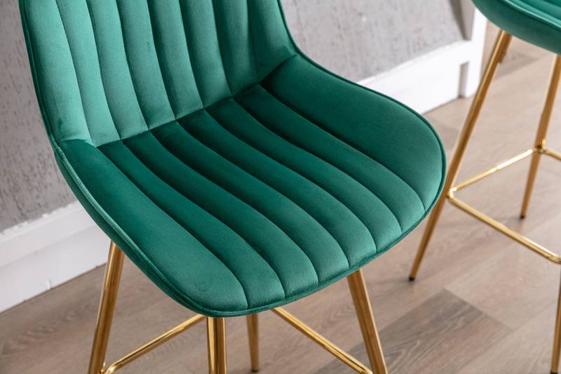 Chic Green Velvet Bar Stools with Gold Legs - Set of Two