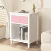 Charming Pink Wooden Nightstand with Shelf & Drawer