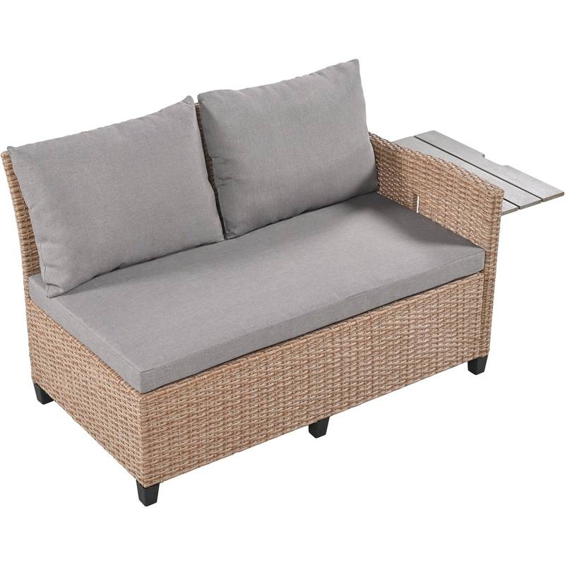 Cozy Rattan Patio Sofa Set with Extendable Tables