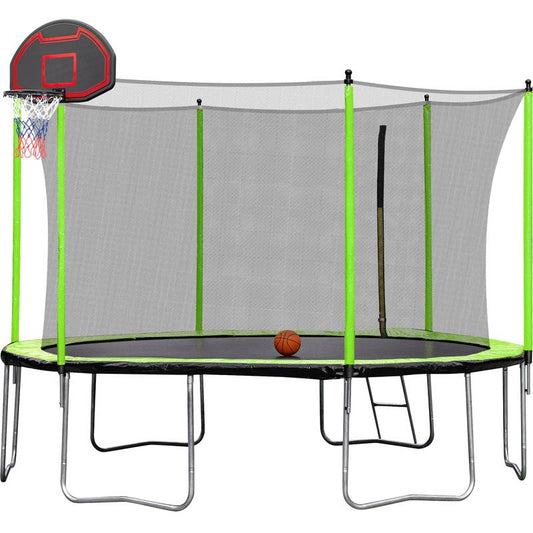 Bounce & Shoot Trampoline with Safety Net and Ladder - Green Fun!