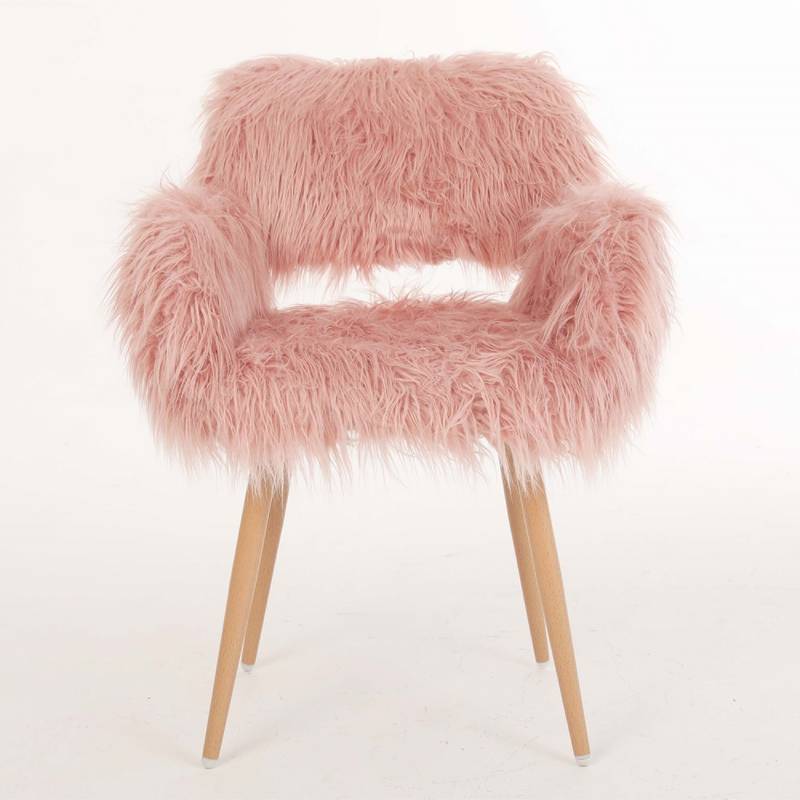 Chic Pink Faux Fur Makeup Chair