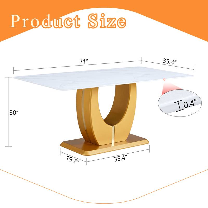 Elegant Marble-Style Dining & Desk Table with Gold Legs