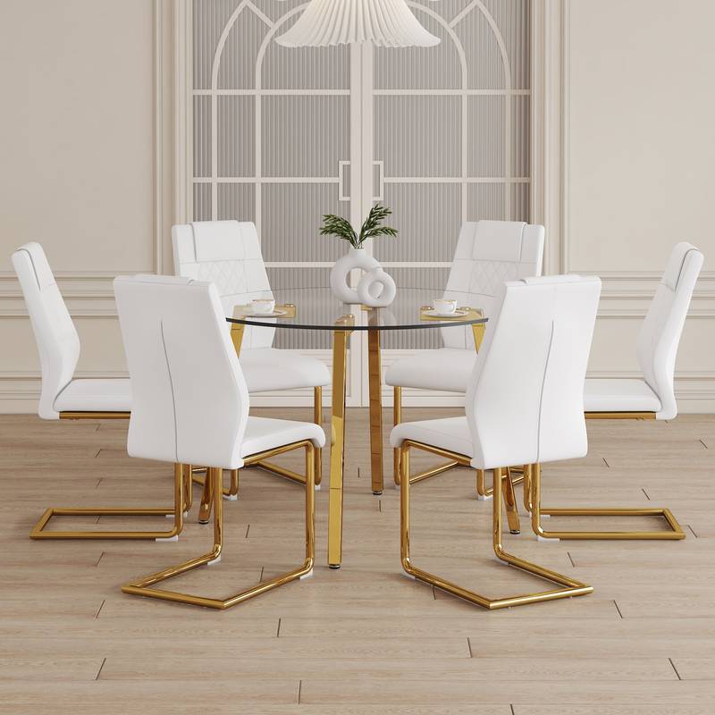 Chic Glass & White Chair Dining Set