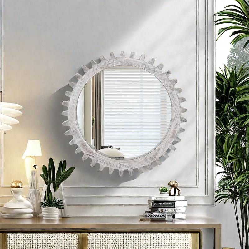 Rustic Gear Mirror - Charming Wall Decor for Any Space