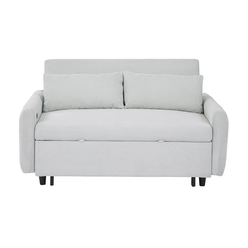 Light Blue Sleeper Sofa with USB Ports and Pillows