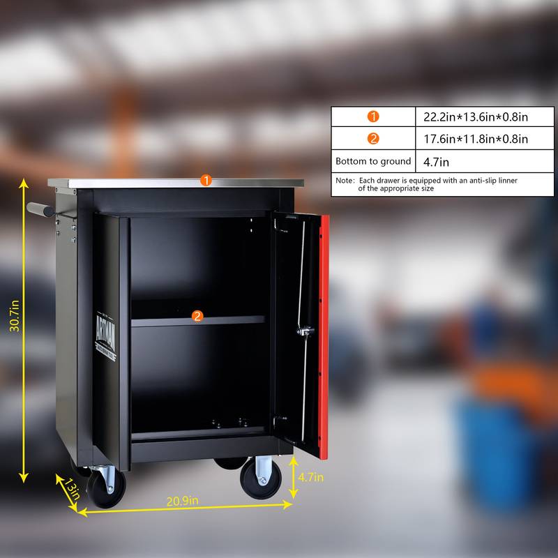 Versatile Double-Door Tool Cart - Black & Red