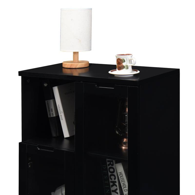 Chic Black Glass-Front Cabinet for Living & Bedroom Storage