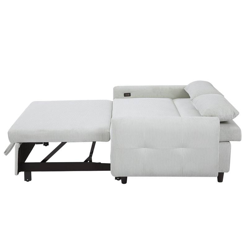 Light Blue Sleeper Sofa with USB Ports and Pillows