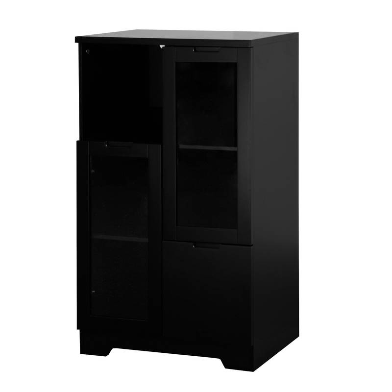 Chic Black Glass-Front Cabinet for Living & Bedroom Storage