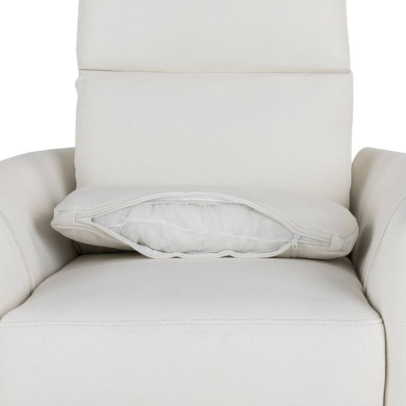 Cozy Beige Swivel Rocker Recliner with Pillows