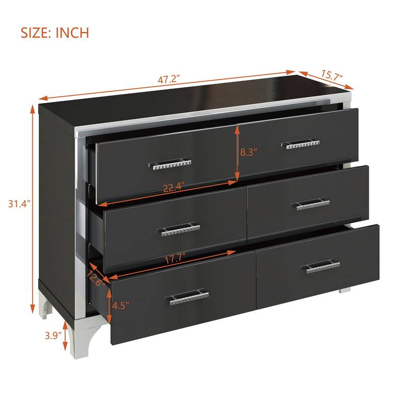 Chic Black Dresser and Nightstand Duo with Mirror Accents