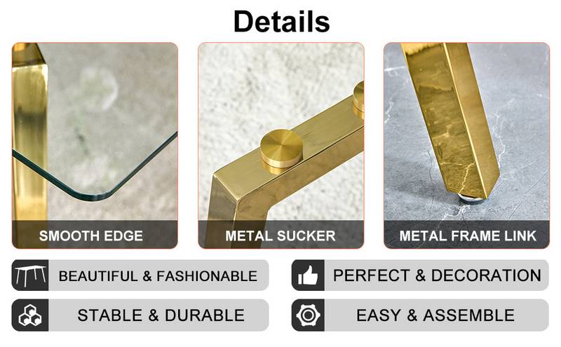 Sleek Gold-Trim Glass Dining Table